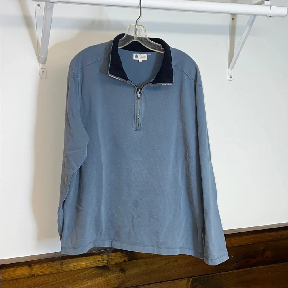 *FLAWED* J. Crew Blue Quarter-Zip Pullover with Contrast‎ Collar- XL